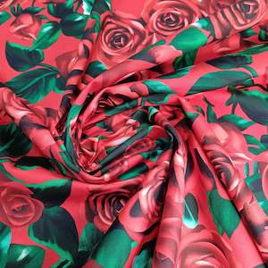 Fabric Red: Cotton Sateen - Red Roses