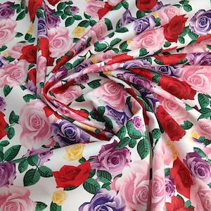 Fabric White: Cotton Sateen - Multi Roses