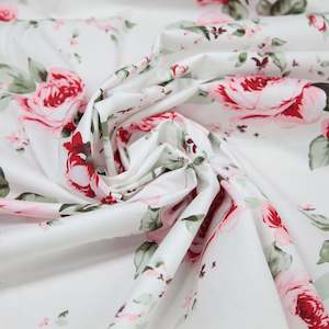 Fabric White: Cotton Sateen - White with Roses