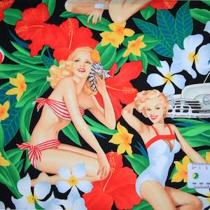 Alexander Henry: Pin Up Girls - Aloha Girls Black