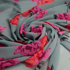 Printed Chiffon - Floral Teal