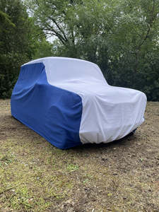 Classic Mini Indoor Car Cover - Bright Blue and White