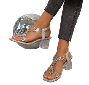 Curvy Soles Marjorie - Rhinestone Strap Clear Heels