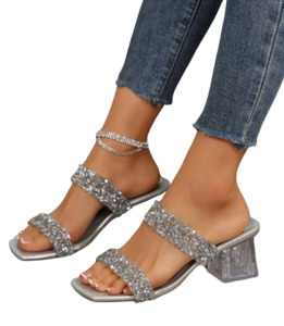 Curvy Soles: Curvy Soles Asli - Widefit Rhinestone Strap Clear Heels