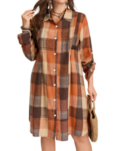Womens Plus Size Clothing: Plus Size Dress Kartika - Plaid Print Shirt Dress