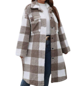 Plus Size Outerwear Mahara - Plaid Print Teddy Coat