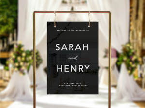 Products: ELEGANT ONYX WEDDING SIGN Custom Cake Toppers