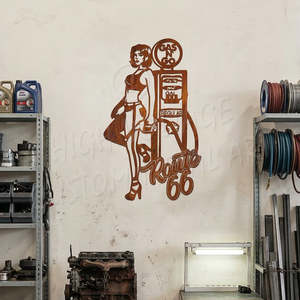 Man Cave Decor: routte 66 gas girl - corten