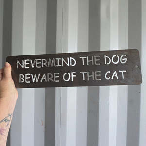 Address Signs Numbers: beware of the cat - corten