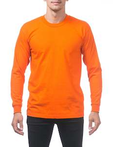 T Shirt: Pro Club Men's Heavyweight Cotton Long Sleeve Crew Neck T-Shirt Forest Orange Tangerine