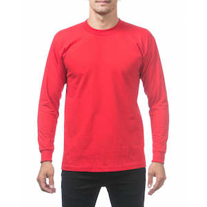 Pro Club Men's Heavyweight Cotton Long Sleeve Crew Neck T-Shirt - Red - S
