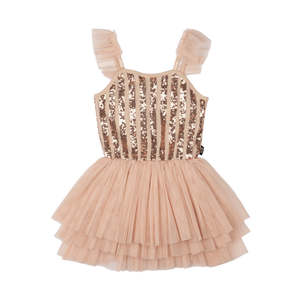 Dresssale Rock Your: Rock Your Kid Gold Stripe Sequin Tulle Leotard Dress