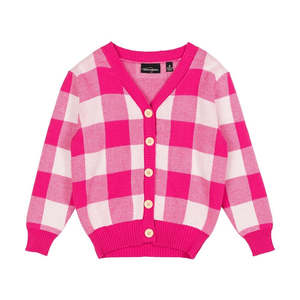 Cardigans Jumpers Girl: Rock Your Kid Pink Checkered Knit Cardigan