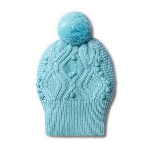 Wilson & Frenchy Petit Blue Cable Knitted Pom Pom Hat