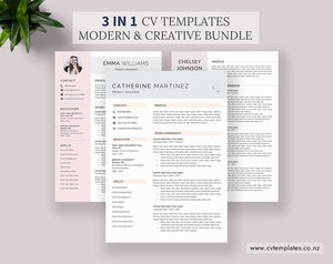 Products: CV Bundle for MS Word, CV Templates, Curriculum Vitae, Creative CV Template, Cover Letter, 1, 2, 3 Page, Modern Resume, Professional Resume, Instant Download – Catherine CV Bundle – CVTemplates.co.nz