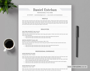 Products: Professional CV Template, Curriculum Vitae, Minimalist CV Template, MS Word, Cover Letter, Simple Resume, Graduate Resume, Student Resume, Instant Download – Daniel CV Template – CVTemplates.co.nz