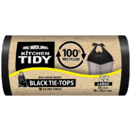 Big Black Sacks Kitchen Tidy Black Tie-Tops 100% Recycled Bin Liner Sacks Large &hellip;