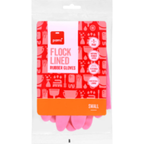 Pams Flock Lined Rubber Gloves 1pk
