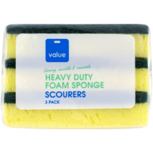 Value Heavy Duty Foam Sponge Scourers 3pk