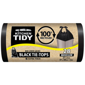 Big Black Sacks Kitchen Tidy Black Tie-Tops 100% Recycled Bin Liner Sacks Medium&hellip;