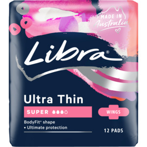 Toiletries: Libra Ultra Thin Super Pads With Wings 12pk