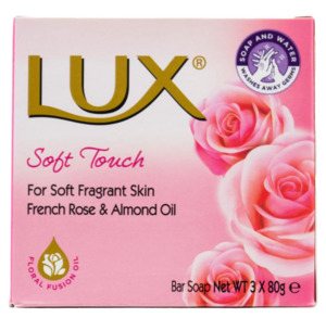 Lux pk3 x 80g bar soap soft touch french rose & almond oil