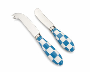 Blue Check Cheese Knife Set (2 Piece)