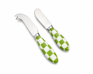 Green Check Cheese Knife Set (2 Piece)