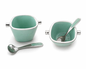 Aqua Condiment Bowl with Spoon