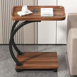 C Shaped Side Table 3 in 1 Stylish Sofa Table with Wheels