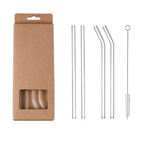 4-Pack Durable Reusable Glass Straws with Cleaning Brush