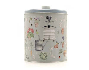 Gardening: Embossed garden & beehive biscuit tin (with selection of biscuits)