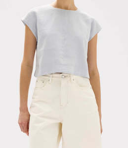 Assembly Label: Assembly Label Tori Linen Top Blue Haze