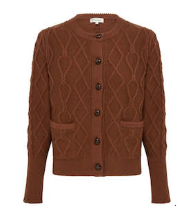 Iris & Wool Heart Cable Cardi Brown