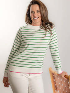 Bow & Arrow White/Mint Stripe Crew