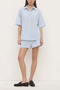 Womens Tops: Assembly Label Ainslee Short Sleeve Shirt - Blue Check