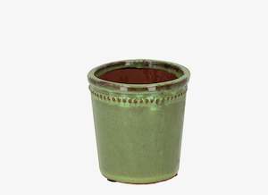 Glazed green flower pot with saucer 12cm