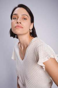 Mos Mosh: Mos Mosh Ganna Pattern V Neck Knit Top Ecru