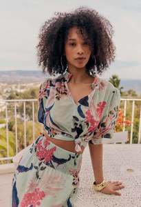 Sale Tops: Once Was Oleander Cotton Silk Blouse in Oasis Flora
