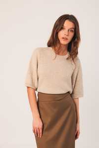 Indi & Cold Short Sleeve Cable Knit Sweater