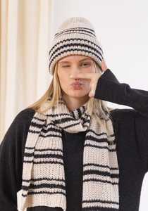 Dinadi Merino Handknit Striped Scarf Almond White