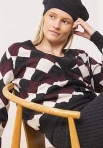 Dinadi Merino Checkered Cardigan Merlot Red