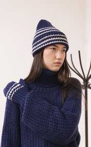 Dinadi Merino Handknit Striped Hat Space Blue