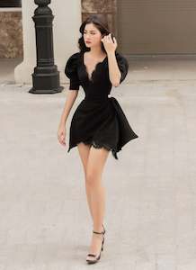 Timeless Lace Puff Sleeve Dress - Classic Black & Elegant White