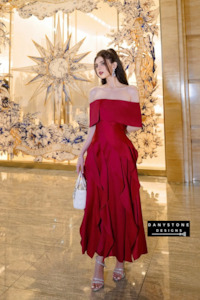 Party Wear: Glamorous Off-Shoulder Ruffled Skirt Dress - Available in Red, White, Black, and Nude