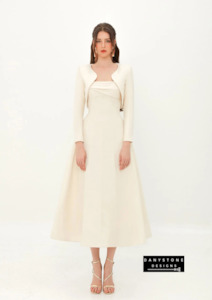 Party Wear: Convertible Silk-Pressed Long Sleeve & Tube Top Dress - Cream