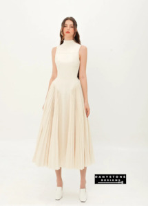 Twirl-Ready High-Neck Dress  - Ivory