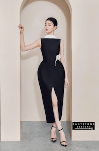 Garden Gala Black Dress with White Accents