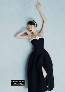 Chic Floral 2-Strap Flared Dress - Black and White