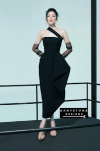 Sophisticated One-Shoulder Tube Dress - Black and White